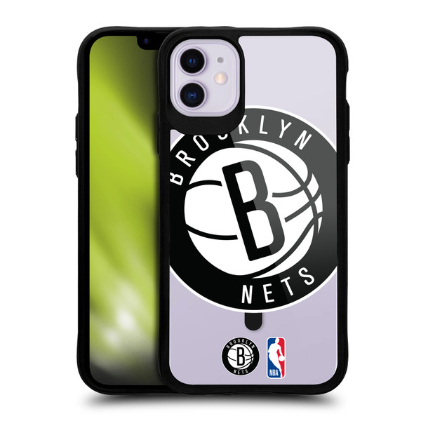 NBA Brooklyn Nets Logo Oversized Text BLACK SHOCKPROOF BUMPER CASE COMPATIBLE WITH Apple iPhone 11 & MAGSAFE