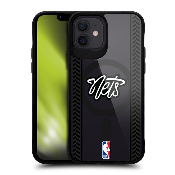 NBA Brooklyn Nets Logo Gray Design Text BLACK SHOCKPROOF BUMPER CASE COMPATIBLE WITH Apple iPhone 12 / iPhone 12 Pro & MAGSAFE