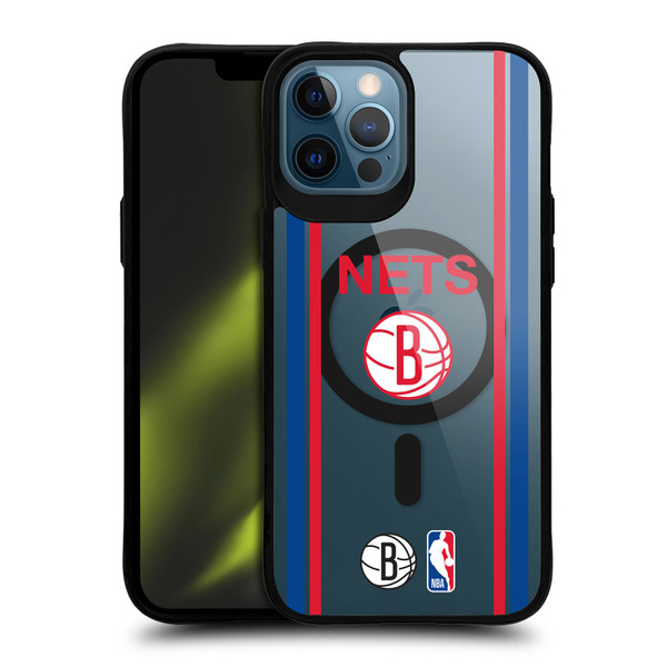 NBA Brooklyn Nets Logo Retro Design Text BLACK SHOCKPROOF BUMPER CASE COMPATIBLE WITH Apple iPhone 12 Pro Max & MAGSAFE