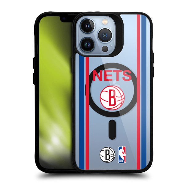 NBA Brooklyn Nets Logo Retro Design Text BLACK SHOCKPROOF BUMPER CASE COMPATIBLE WITH Apple iPhone 13 Pro Max & MAGSAFE