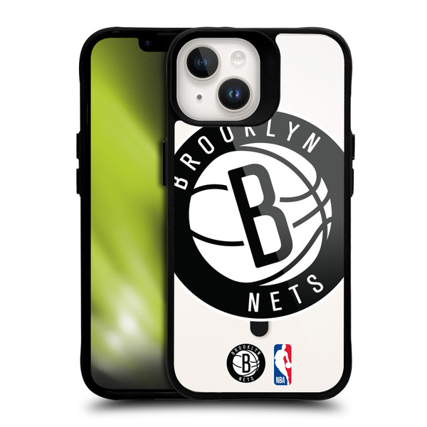 NBA Brooklyn Nets Logo Oversized Text BLACK SHOCKPROOF BUMPER CASE COMPATIBLE WITH Apple iPhone 14 & MAGSAFE
