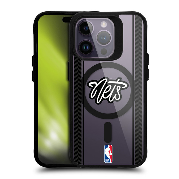 NBA Brooklyn Nets Logo Gray Design Text BLACK SHOCKPROOF BUMPER CASE COMPATIBLE WITH Apple iPhone 14 Pro & MAGSAFE