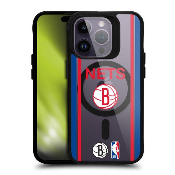 NBA Brooklyn Nets Logo Retro Design Text BLACK SHOCKPROOF BUMPER CASE COMPATIBLE WITH Apple iPhone 14 Pro & MAGSAFE