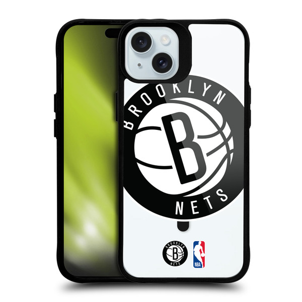 NBA Brooklyn Nets Logo Oversized Text BLACK SHOCKPROOF BUMPER CASE COMPATIBLE WITH Apple iPhone 15 Plus & MAGSAFE