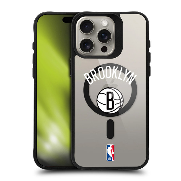 NBA Brooklyn Nets Logo Black Design Text BLACK SHOCKPROOF BUMPER CASE COMPATIBLE WITH Apple iPhone 15 Pro Max & MAGSAFE