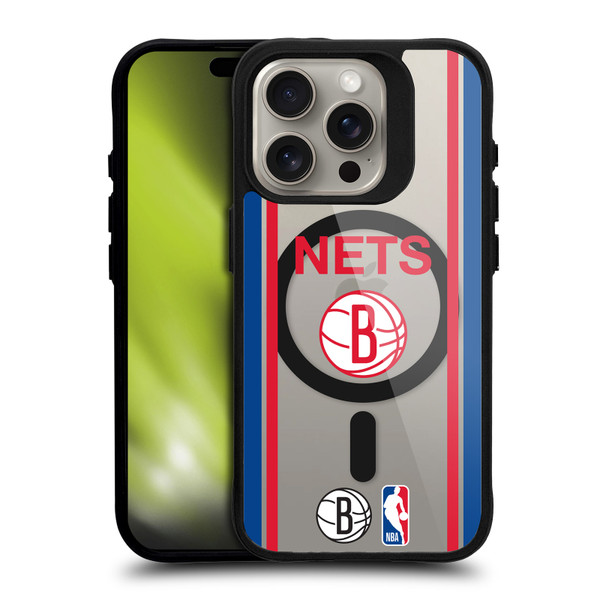 NBA Brooklyn Nets Logo Retro Design Text BLACK SHOCKPROOF BUMPER CASE COMPATIBLE WITH Apple iPhone 15 Pro & MAGSAFE