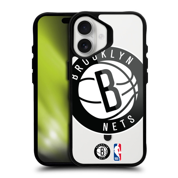 NBA Brooklyn Nets Logo Oversized Text BLACK SHOCKPROOF BUMPER CASE COMPATIBLE WITH Apple iPhone 16 & MAGSAFE