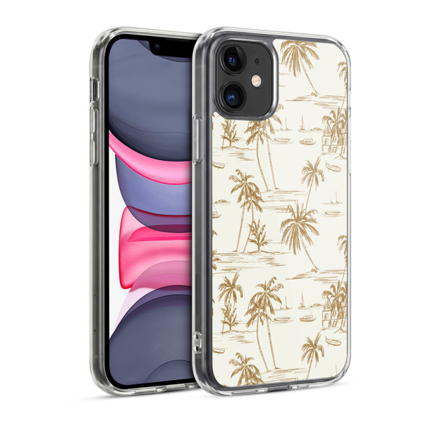 Anis Illustration Mix Pattern Beach Beige Gold Soft Gel Case for Apple iPhone 11