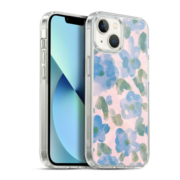 Anis Illustration Mix Pattern Soft Feminine Blue Flowers Soft Gel Case for Apple iPhone 13