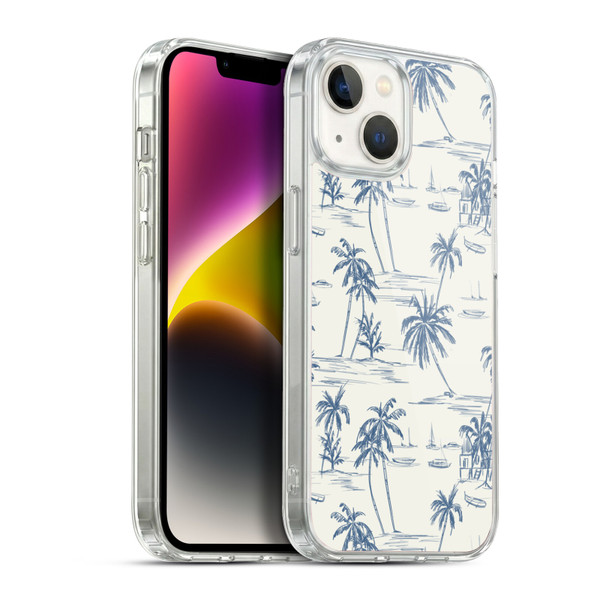 Anis Illustration Mix Pattern Blue Beach Bold Soft Gel Case for Apple iPhone 14