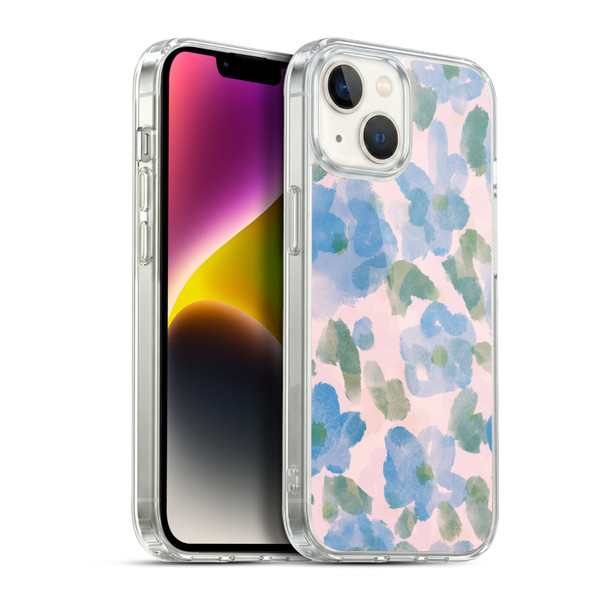 Anis Illustration Mix Pattern Soft Feminine Blue Flowers Soft Gel Case for Apple iPhone 14