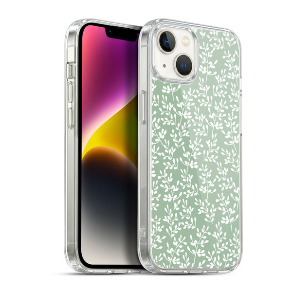Anis Illustration Mix Pattern Tiny Leaves Green Soft Gel Case for Apple iPhone 14 Plus & MagSafe