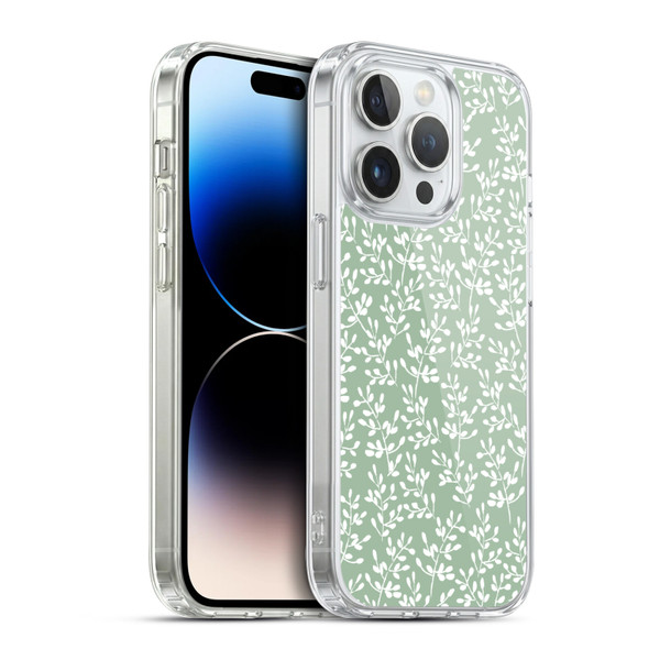 Anis Illustration Mix Pattern Tiny Leaves Green Soft Gel Case for Apple iPhone 14 Pro & MagSafe