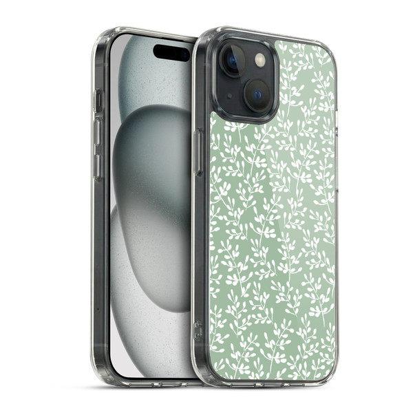 Anis Illustration Mix Pattern Tiny Leaves Green Soft Gel Case for Apple iPhone 15 & MagSafe