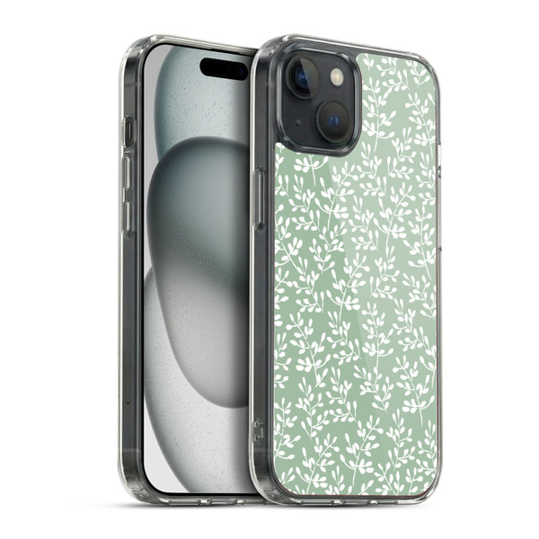 Anis Illustration Mix Pattern Tiny Leaves Green Soft Gel Case for Apple iPhone 15 Plus & MagSafe