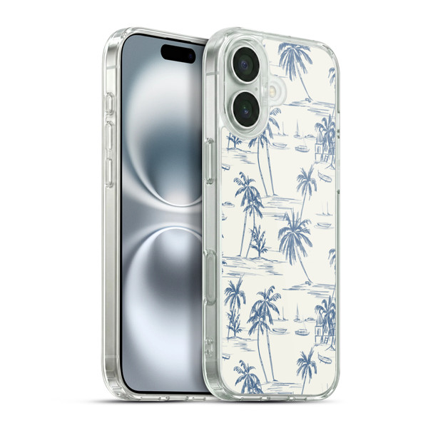 Anis Illustration Mix Pattern Blue Beach Bold Soft Gel Case for Apple iPhone 16 Plus & MagSafe