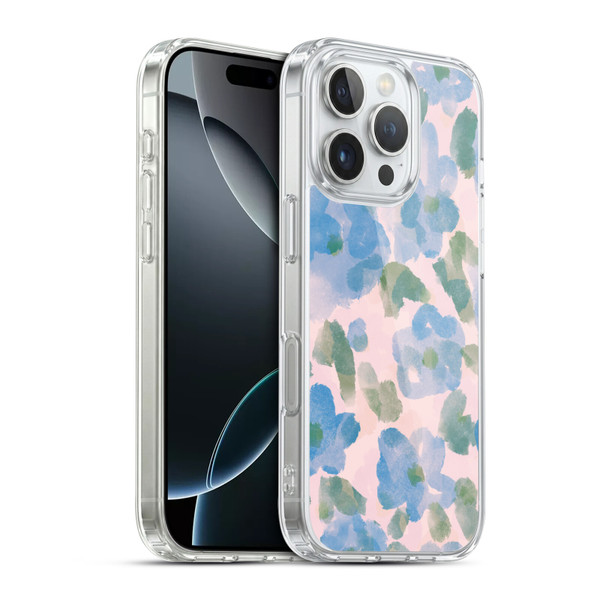 Anis Illustration Mix Pattern Soft Feminine Blue Flowers Soft Gel Case for Apple iPhone 16 Pro & MagSafe