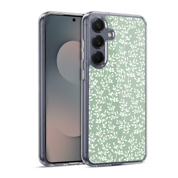 Anis Illustration Mix Pattern Tiny Leaves Green Soft Gel Case for Samsung Galaxy S25 & MagSafe