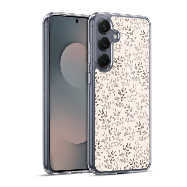 Anis Illustration Mix Pattern Tiny Leaves Beige Soft Gel Case for Samsung Galaxy S25+ & MagSafe