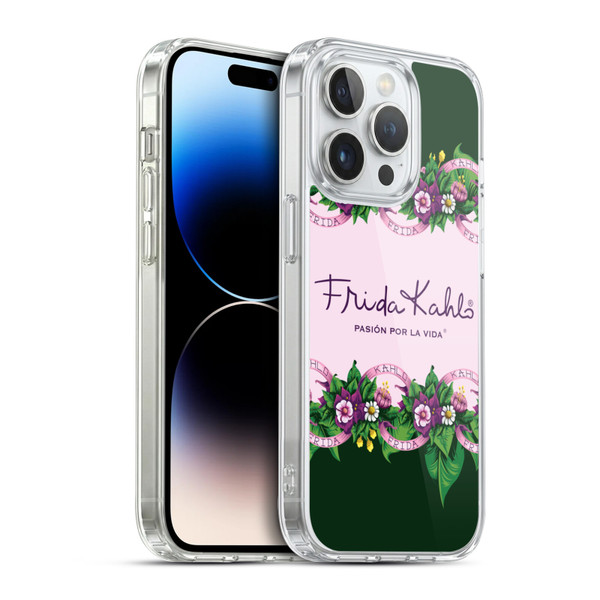 Frida Kahlo Purple Florals Border Soft Gel Case for Apple iPhone 14 Pro & MagSafe