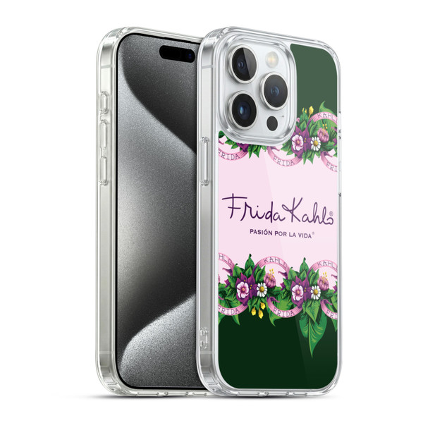 Frida Kahlo Purple Florals Border Soft Gel Case for Apple iPhone 15 Pro & MagSafe