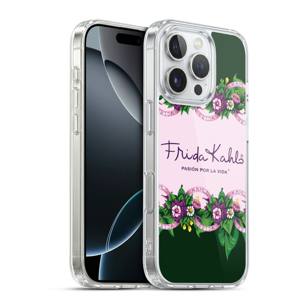 Frida Kahlo Purple Florals Border Soft Gel Case for Apple iPhone 16 Pro & MagSafe
