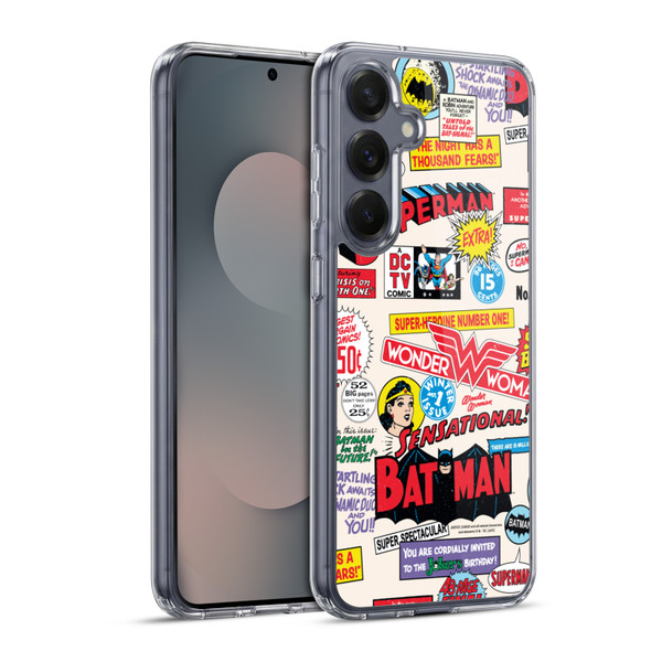 Justice League DC Comics 90th Anniversary Logo Pattern Soft Gel Case for Samsung Galaxy S25+ & MagSafe