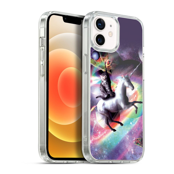 Random Galaxy Animals Space Cat Riding Unicorn Soft Gel Case for Apple iPhone 12 / iPhone 12 Pro & MagSafe