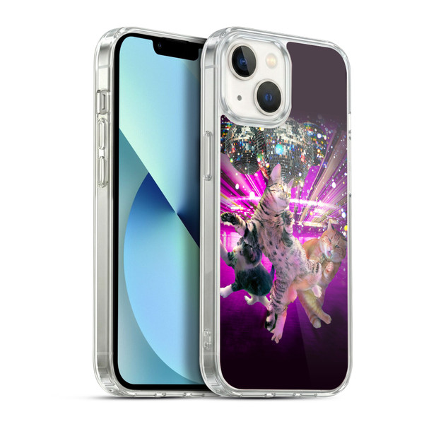 Random Galaxy Animals Disco Dancing Cat Soft Gel Case for Apple iPhone 13
