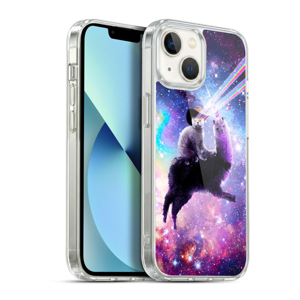Random Galaxy Animals Laser Space Cat Riding Llama Soft Gel Case for Apple iPhone 13