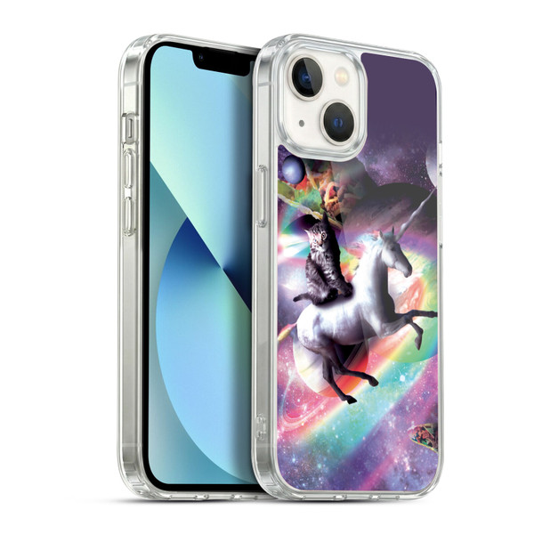 Random Galaxy Animals Space Cat Riding Unicorn Soft Gel Case for Apple iPhone 13