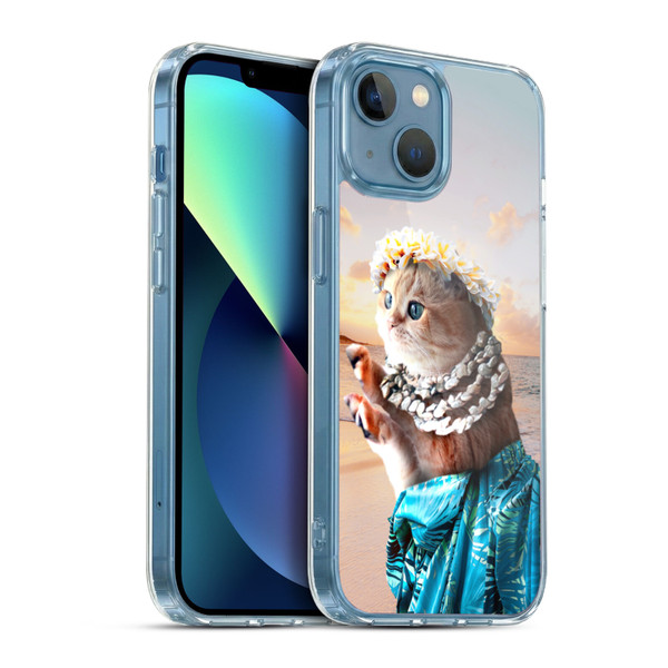 Random Galaxy Animals Aloha Hawaiian Cat Soft Gel Case for Apple iPhone 13 Mini & MagSafe