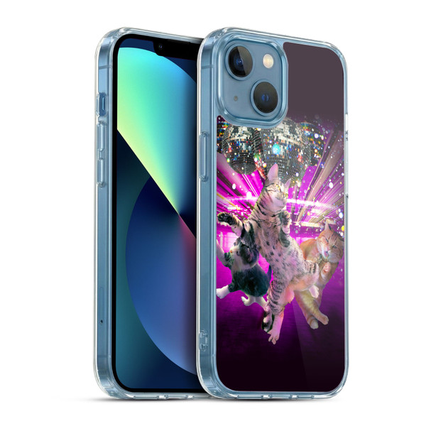 Random Galaxy Animals Disco Dancing Cat Soft Gel Case for Apple iPhone 13 Mini & MagSafe