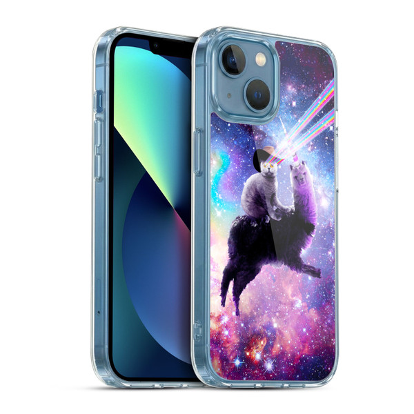 Random Galaxy Animals Laser Space Cat Riding Llama Soft Gel Case for Apple iPhone 13 Mini & MagSafe