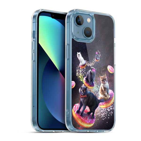Random Galaxy Animals Space Cats Riding Donuts Soft Gel Case for Apple iPhone 13 Mini & MagSafe