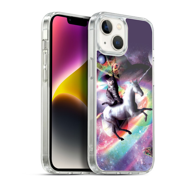 Random Galaxy Animals Space Cat Riding Unicorn Soft Gel Case for Apple iPhone 14