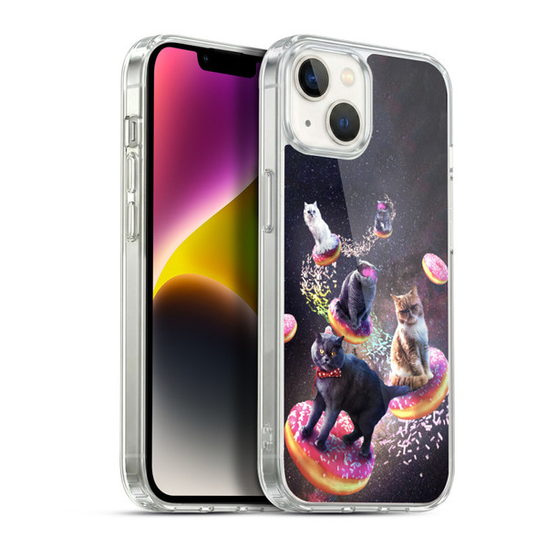 Random Galaxy Animals Space Cats Riding Donuts Soft Gel Case for Apple iPhone 14 Plus & MagSafe