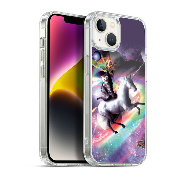 Random Galaxy Animals Space Cat Riding Unicorn Soft Gel Case for Apple iPhone 14 Plus & MagSafe