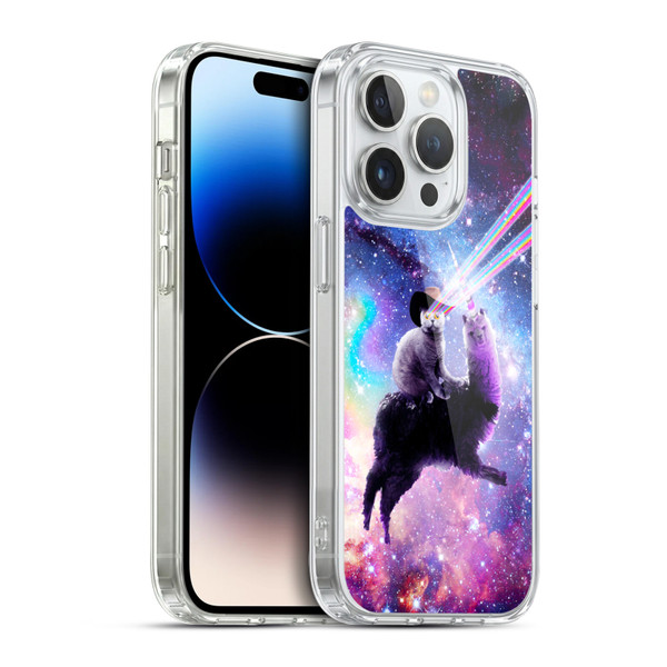 Random Galaxy Animals Laser Space Cat Riding Llama Soft Gel Case for Apple iPhone 14 Pro & MagSafe