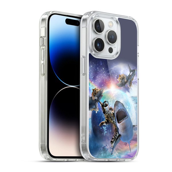 Random Galaxy Animals Space Cat Riding Shark Soft Gel Case for Apple iPhone 14 Pro & MagSafe