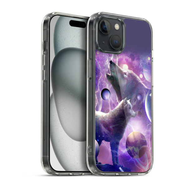 Random Galaxy Animals Cosmic Wolf Space Soft Gel Case for Apple iPhone 15 Plus & MagSafe