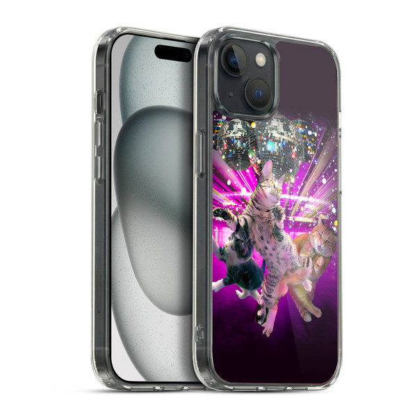 Random Galaxy Animals Disco Dancing Cat Soft Gel Case for Apple iPhone 15 Plus & MagSafe