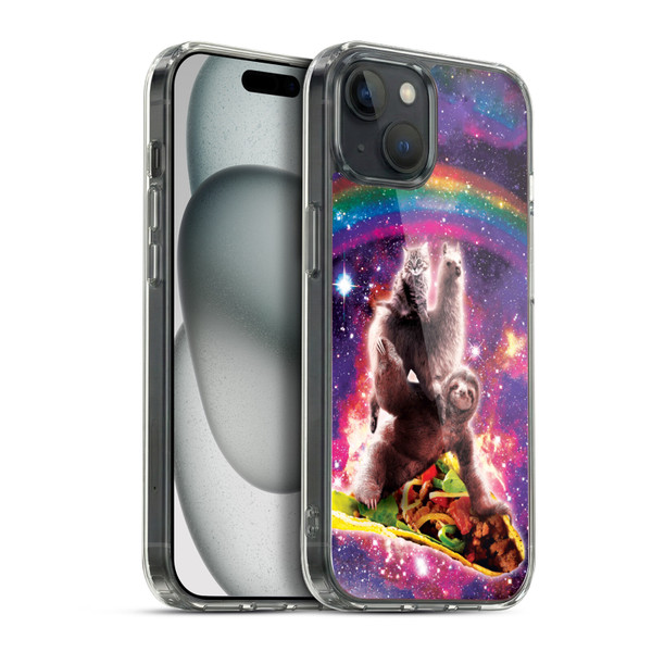 Random Galaxy Animals Space Cat Llama Sloth On Taco Soft Gel Case for Apple iPhone 15 Plus & MagSafe