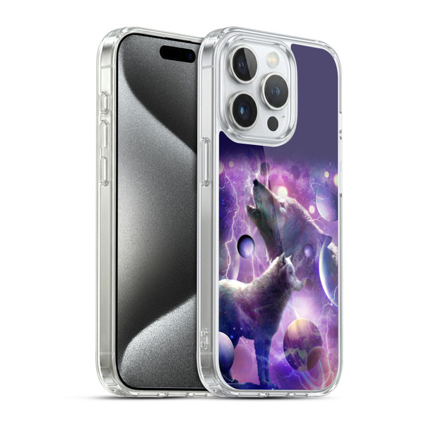 Random Galaxy Animals Cosmic Wolf Space Soft Gel Case for Apple iPhone 15 Pro & MagSafe