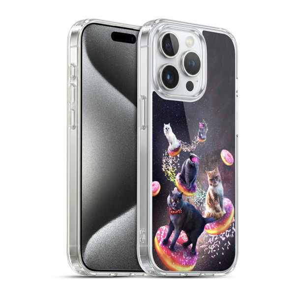 Random Galaxy Animals Space Cats Riding Donuts Soft Gel Case for Apple iPhone 15 Pro & MagSafe