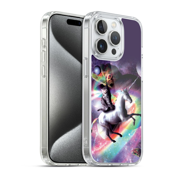 Random Galaxy Animals Space Cat Riding Unicorn Soft Gel Case for Apple iPhone 15 Pro & MagSafe