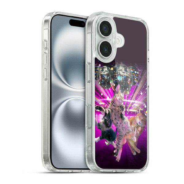 Random Galaxy Animals Disco Dancing Cat Soft Gel Case for Apple iPhone 16 & MagSafe