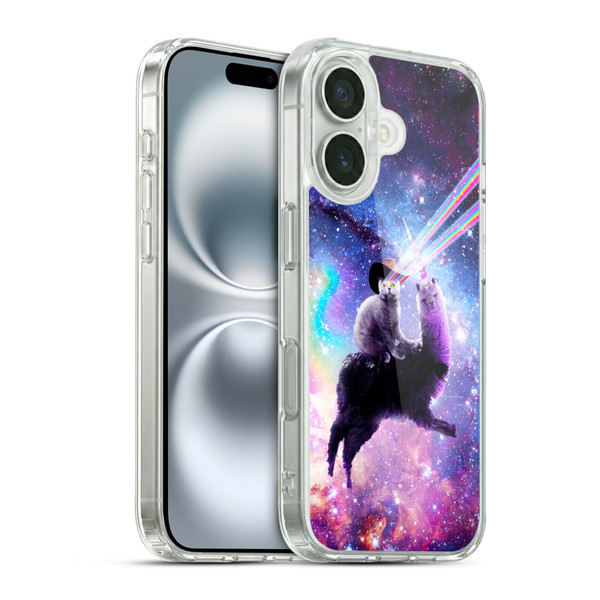 Random Galaxy Animals Laser Space Cat Riding Llama Soft Gel Case for Apple iPhone 16 & MagSafe
