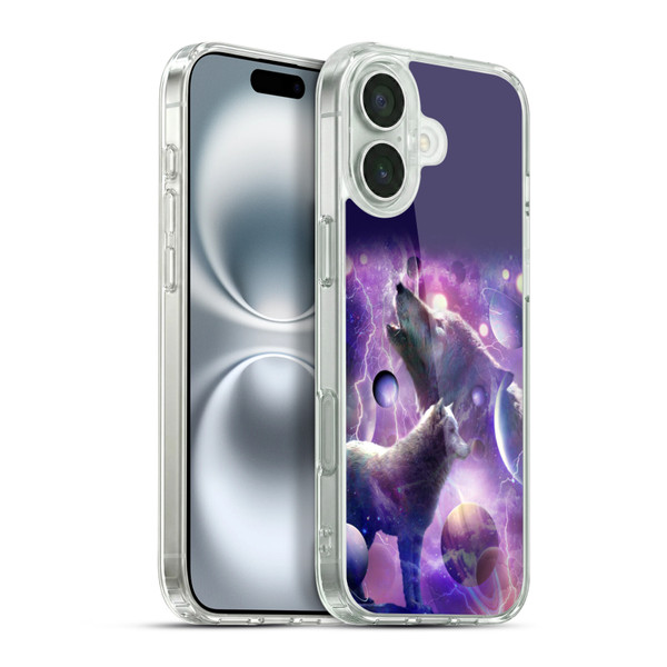 Random Galaxy Animals Cosmic Wolf Space Soft Gel Case for Apple iPhone 16 Plus & MagSafe