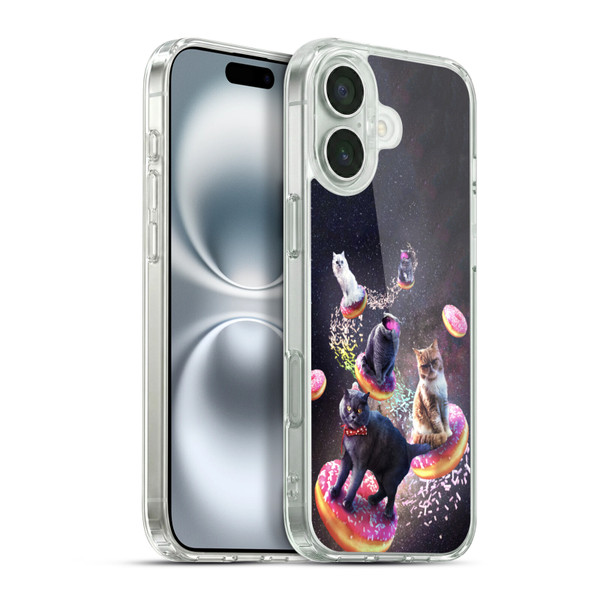 Random Galaxy Animals Space Cats Riding Donuts Soft Gel Case for Apple iPhone 16 Plus & MagSafe